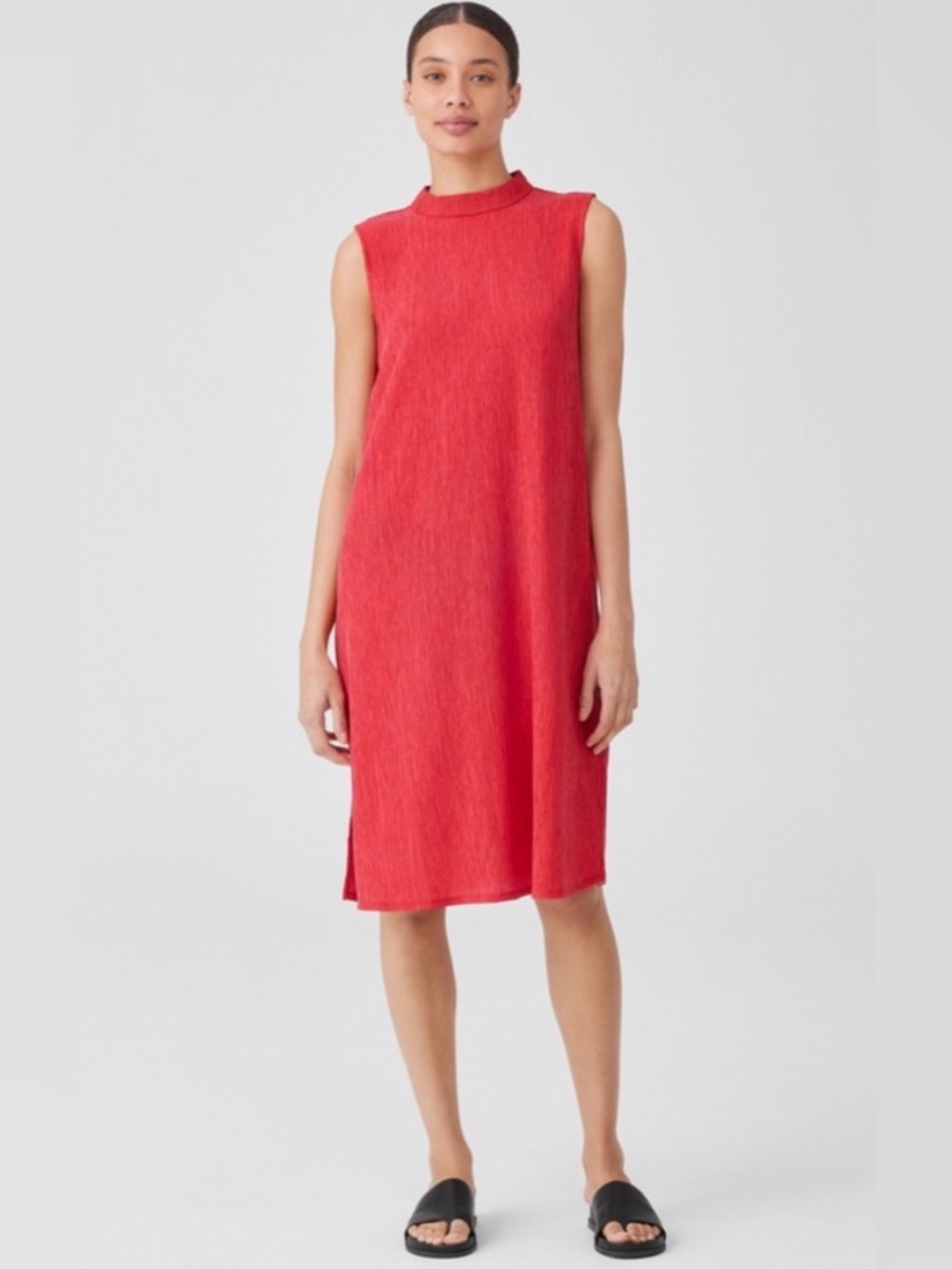 Eileen Fisher Woven Plisse Mock Neck Dress in Grenadine